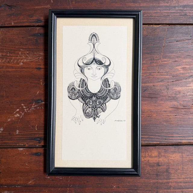 Glass Stella Van der Auwera, Stylized Female Figure, 1976, Art Print, Framed For Sale - Image 7 of 7