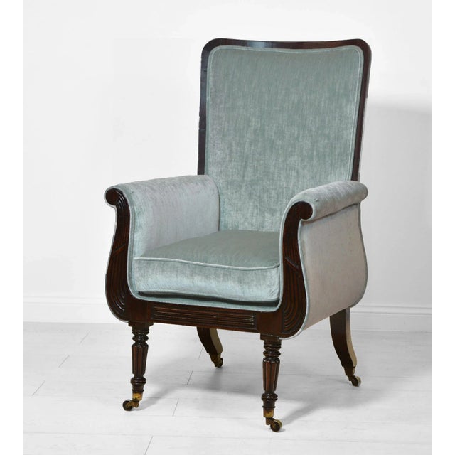 Antique Regency Mahogany & Designers Guild Velvet Lyre-Shaped Armchair in the Style of Gillows Manner For Sale - Image 11 of 11