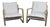 Pair of Washed Oak Sling Lounge Chairs With White Linen Cushions For Sale