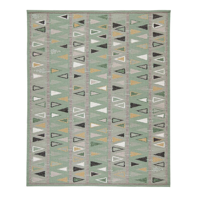 Swedish Geometric Rug by Celerie Kemble for Chairish in Sage - Yarn Card For Sale