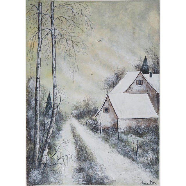 Olivier Mas, House Under the Snow, Gouache For Sale - Image 5 of 6