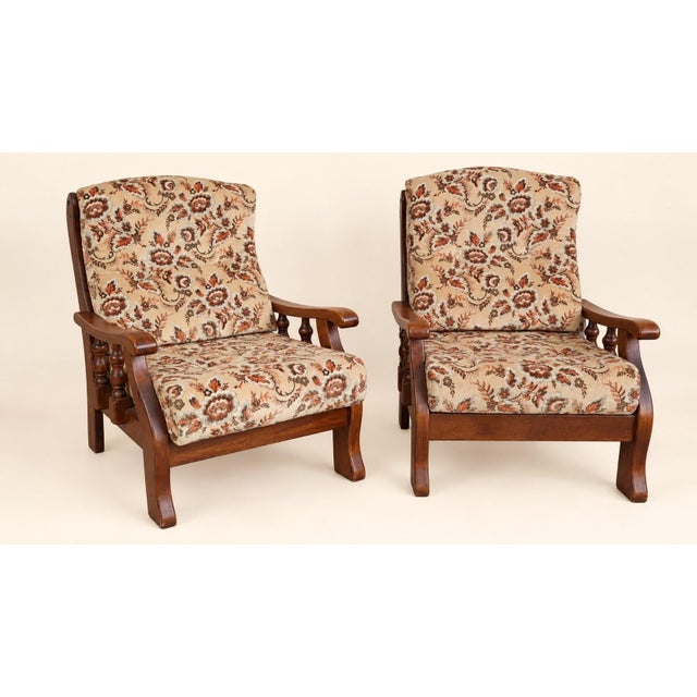 Vintage Lounge Chairs in Wood and Floral Fabric, 1970s, Set of 2 For Sale - Image 3 of 11