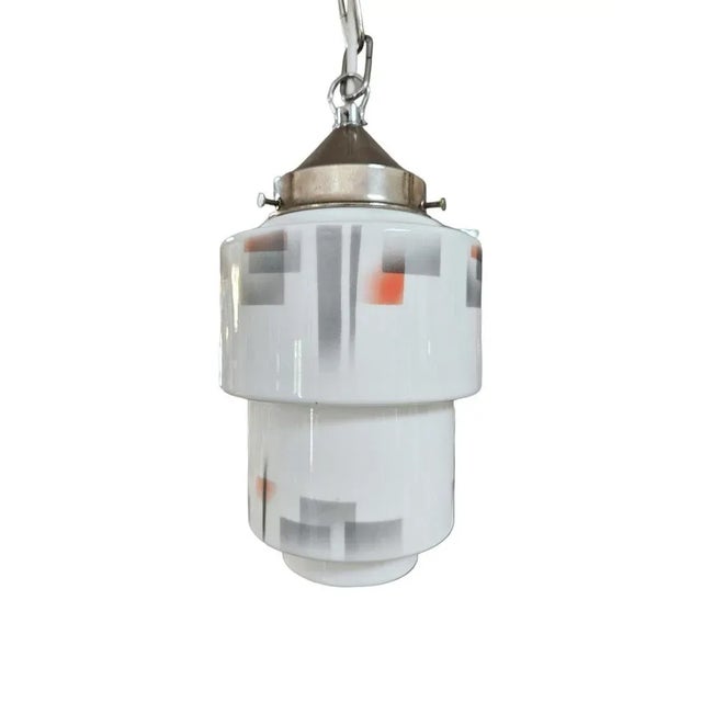 Art Deco Stepped Skyscraper Pendant Light in White Opaline Glass, Austria, 1930s For Sale - Image 6 of 7