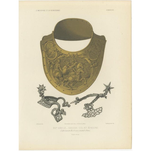 Ferdinand Séré, Sixteenth Century Gorget and Spurs, Soltykoff Collection, 1851, Chromolithograph For Sale - Image 3 of 9