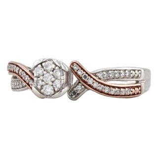 0.17ctw Diamond Cluster Engagement Ring 10k Rose Gold Sterling Silver Size 6.25 For Sale