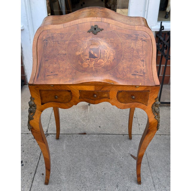 19th Century Antique Petite French Inlaid Secretary Desk For Sale - Image 5 of 9