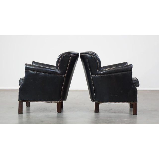 Set of Black Armchairs with Reversible Kilim Seat Cushion For Sale - Image 5 of 18