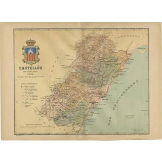 Cartographic Perspective of the Valencian Coast, 1901 For Sale