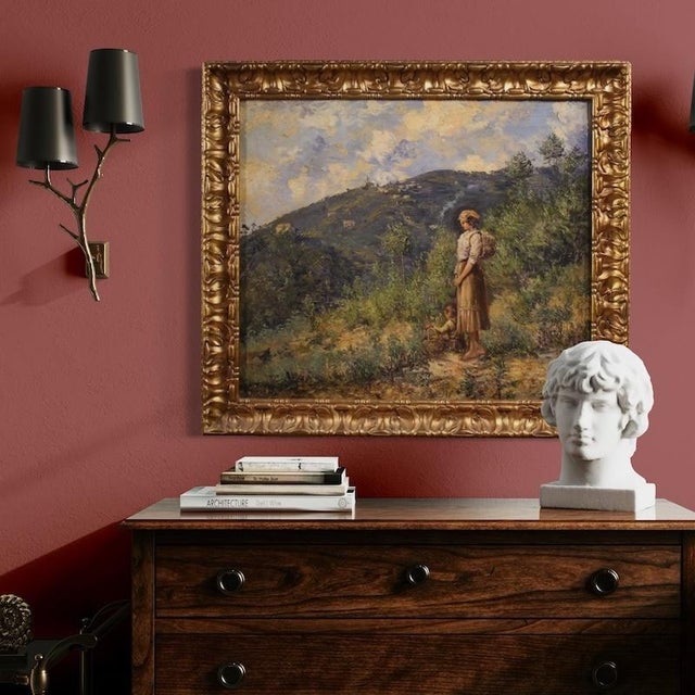 Italian School, Landscape with Figure Painting, 1914, Oil on Canvas For Sale - Image 7 of 16