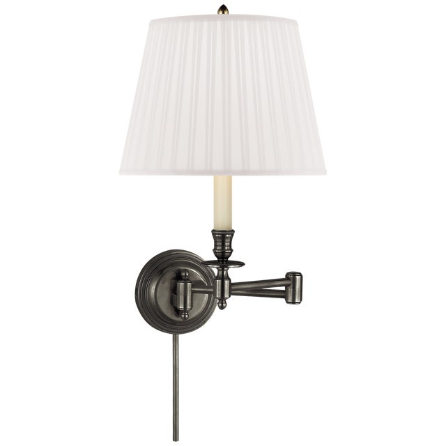 Candlestick Swing Arm in Bronze with Silk Shade Height: 16" Extension: 19" Backplate: 5" Round Mounting: Portable Shade...