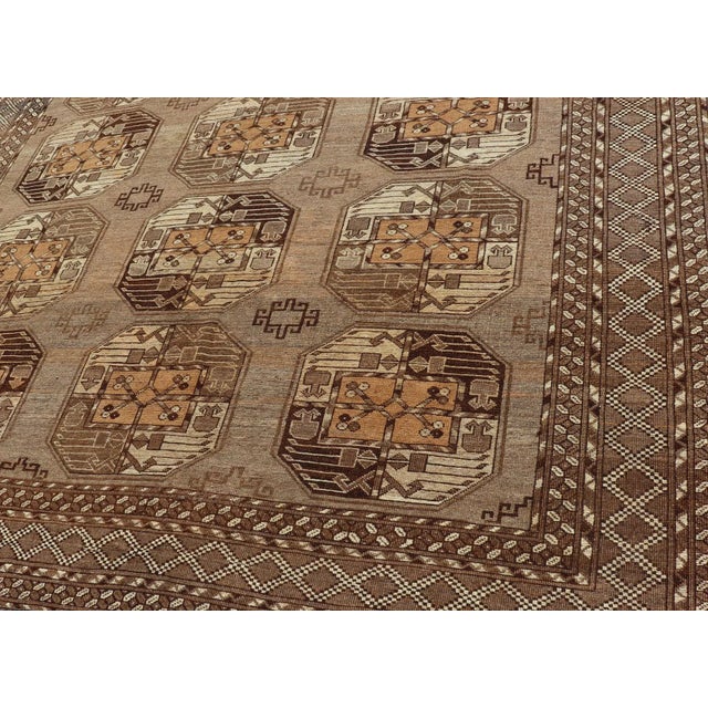 Mid 20th Century Hand-Knotted Vintage Ersari Rug With Gul Design in Brown, Ivory & Almond For Sale - Image 12 of 13