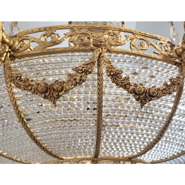 Palatial Vintage French Style Bronze & Crystal Basket Chandelier For Sale - Image 16 of 18