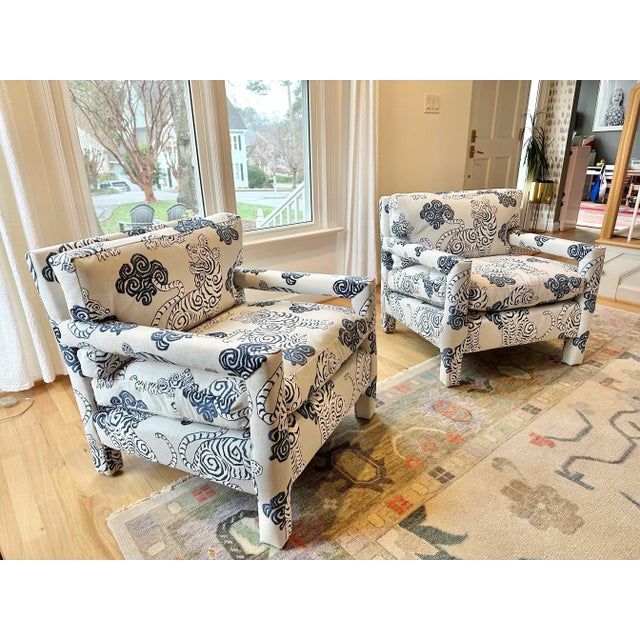 Mid-Century Modern Baughman Style Parsons Chairs With Ethan Allen Tenzing Silver Fabric- Set of 2 For Sale - Image 12 of 12