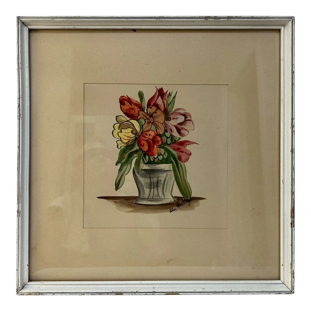 1940's Original Floral Gouache Painting Spring Bouquet, by Elise Rutledge For Sale