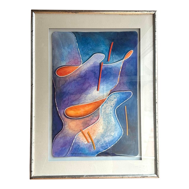Colorful Modernist Abstract by Bethea Owen 1990 For Sale