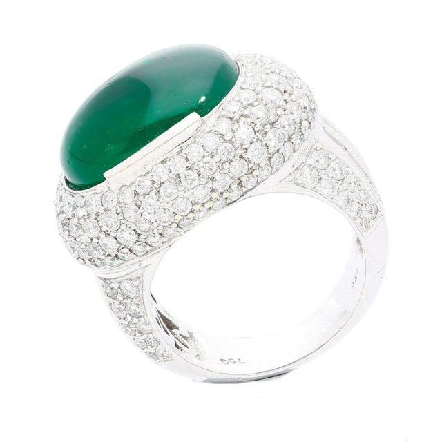 AGL Certified 10 Carat Cabochon Cut Minor Oil Emerald and Diamond Cluster Ring, Size 6.25 For Sale - Image 9 of 12