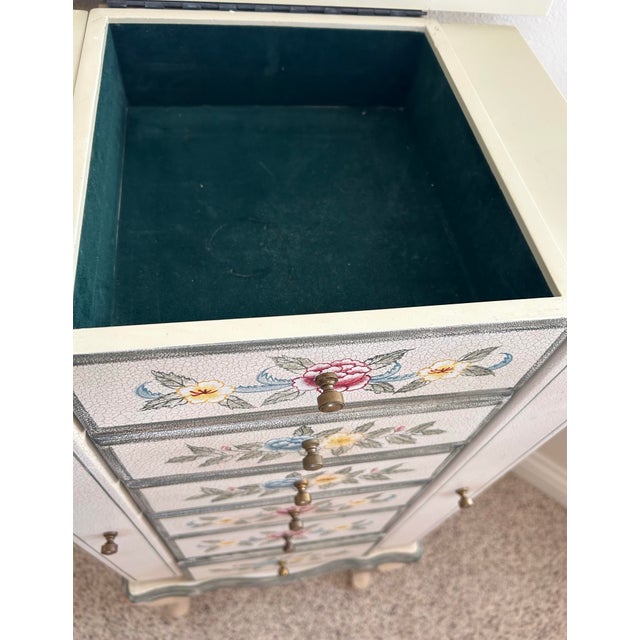 Hand-Painted Floral Jewelry Armoire Cabinet With Mirror & Storage For Sale - Image 9 of 10
