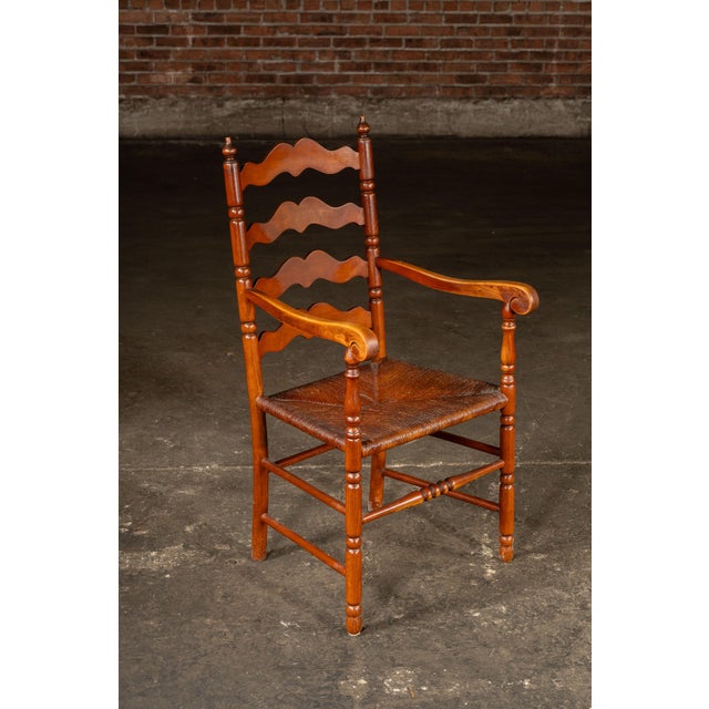 1950s Set of Seven Mid-Century French Country Ladder Back Chairs With Rush Seats For Sale - Image 5 of 9