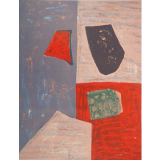 Serge Poliakoff, Pink and Red Composition, Original Lithograph For Sale