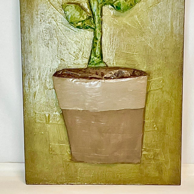 1970s 1970s Vintage Boho Chic Folk Art Paper Mache’ Sculptural Rose Topiary on Wood For Sale - Image 5 of 11