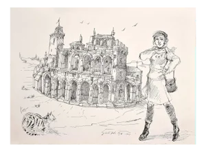 Traveller - Original China Ink Drawing by G. Fede - 1966 1966