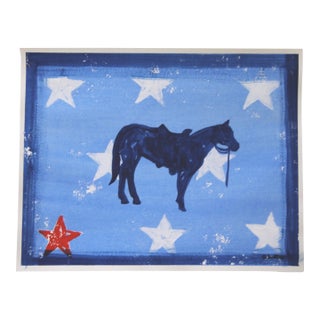 Horse Stars Stripes Red White Blue Pop Art Americana Minimalism Folk Art Original Painting by Cleo Plowden For Sale