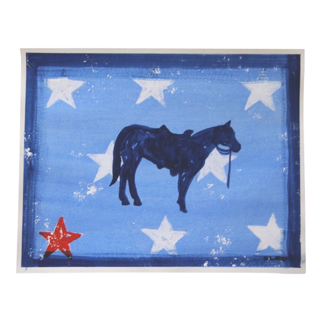 Horse Stars Stripes Red White Blue Pop Art Americana Minimalism Folk Art Original Painting by Cleo Plowden For Sale