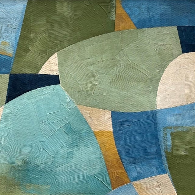 Mid-Century Modern Contemporary Abstract Blue and Green Oil Painting in Vintage Frame For Sale - Image 3 of 6