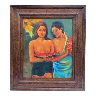 "Two Tahitian Women" — Vibrant Oil Painting on Canvas by Cyndy Ortiz (After Paul Gauguin) For Sale
