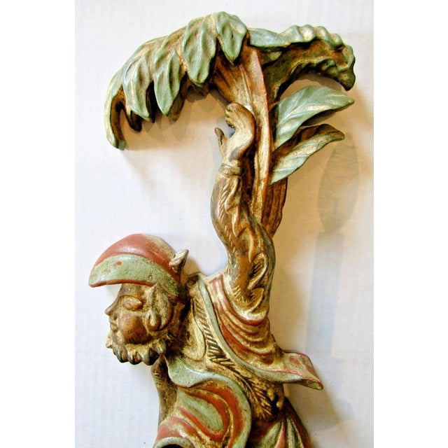 1920s Polychrome Hand Carved Wood and Iron Monkey Wall Sconces - a Pair For Sale In Miami - Image 6 of 17