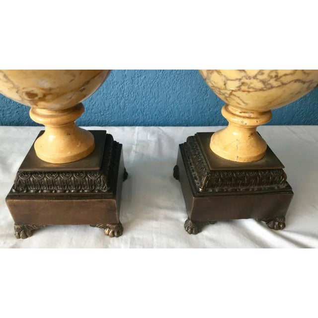 Pair of 19th Century Sienna Marble and Bronze Urns For Sale - Image 12 of 13