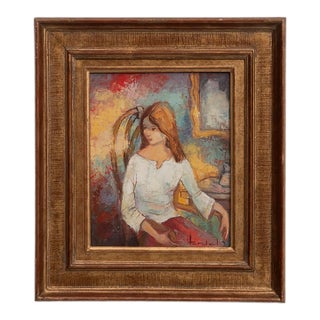 Mid 20th Century France Pink Canvas Painting For Sale