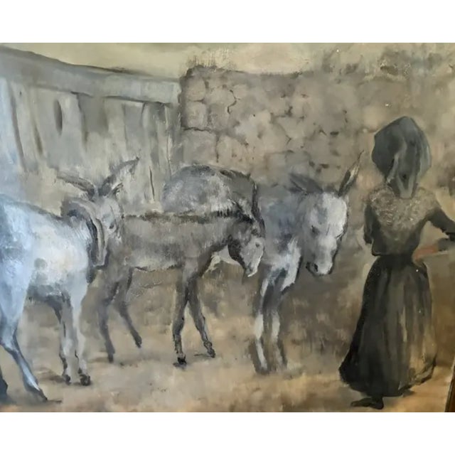 Mid-Century Modern Large Mid Century Spanish Oil on Canvas Painting - Tres Burros, Signed and Dated For Sale - Image 3 of 13