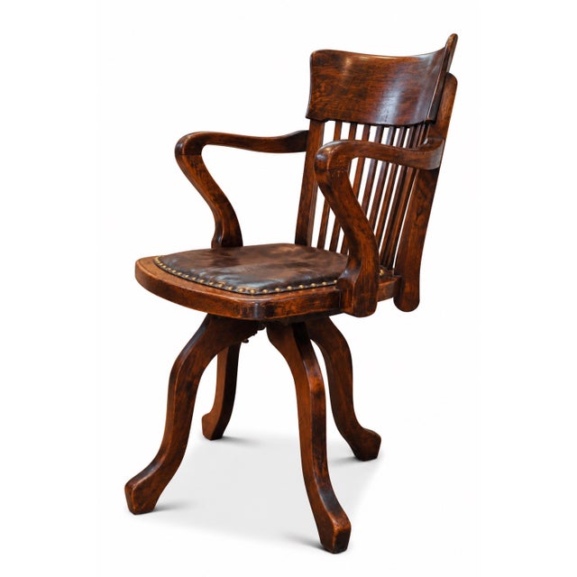 Victorian Revolving Desk Chair in Oak and Leather For Sale - Image 4 of 8