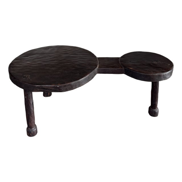 Large Tripod Coffee Table in Teak with Double Circular Top, 1990s For Sale