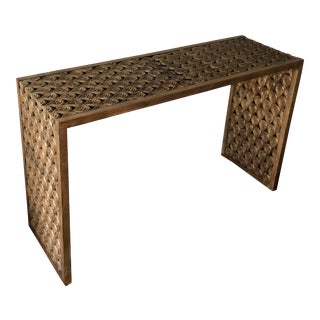 Contemporary Hand Carved Oak Wood Console Table For Sale