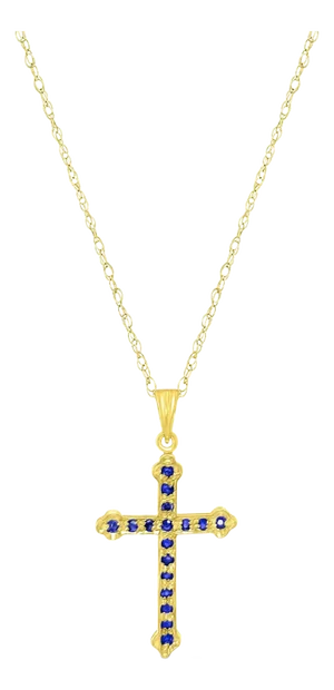 Sapphire Gold Cross Necklace 14k Yellow Gold 16"