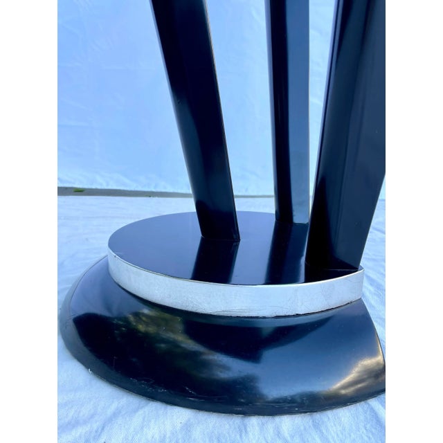 1980s Postmodern Black Lacquer Art Deco Demi-Lune Console Table For Sale - Image 10 of 13