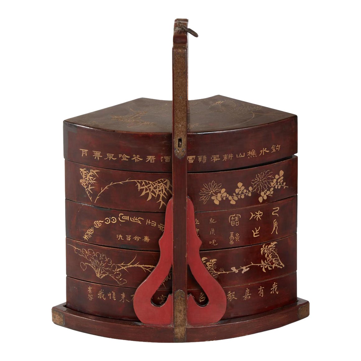 Antique Chinese Lacquer Fan Form Stacking Picnic Box | Chairish