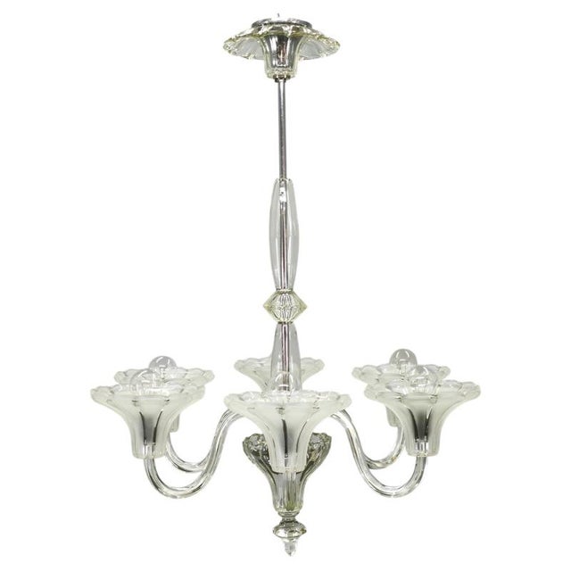 Art Deco Six-Arm Glass Chandelier, Czechoslovakia, 1930s For Sale - Image 12 of 12