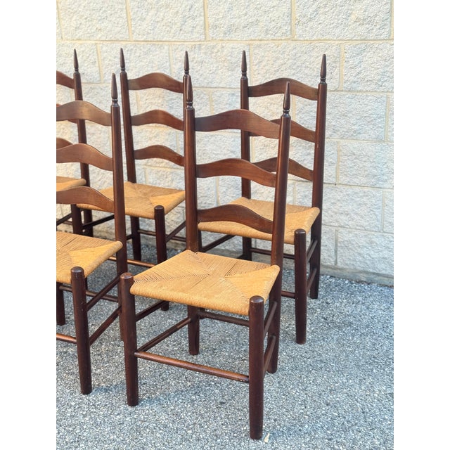 Mid 20th Century Set of 6 French Provincial Ladderback Dining Chairs With Rush Seats For Sale In Philadelphia - Image 6 of 12