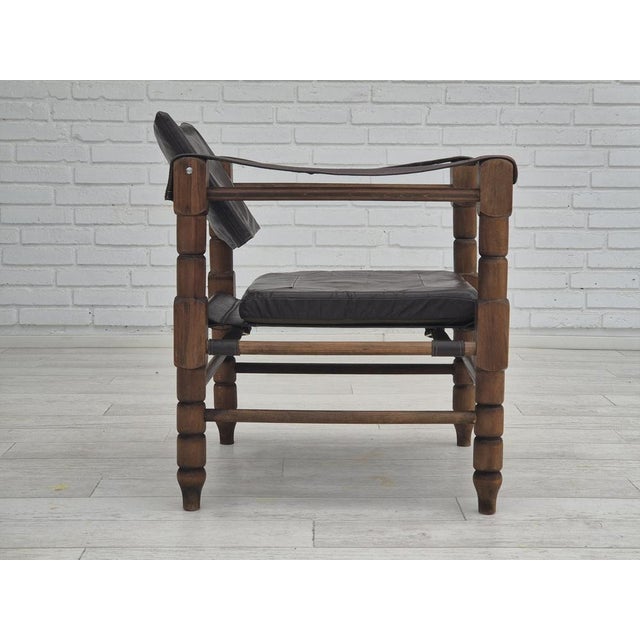 1960s Scandinavian Safari Lounge Chair in Leather and Beech, 1960s For Sale - Image 5 of 18