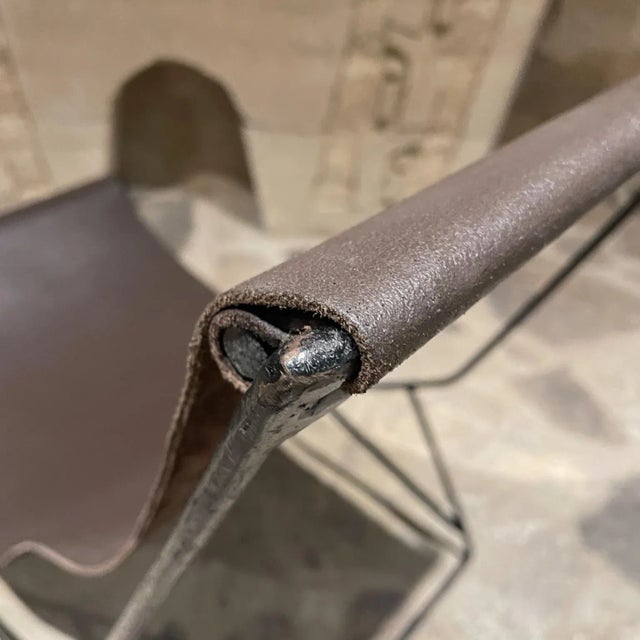2000 - 2009 2000s Modern Studio Lounge Chair Brown Leather Sling Iron For Sale - Image 5 of 12