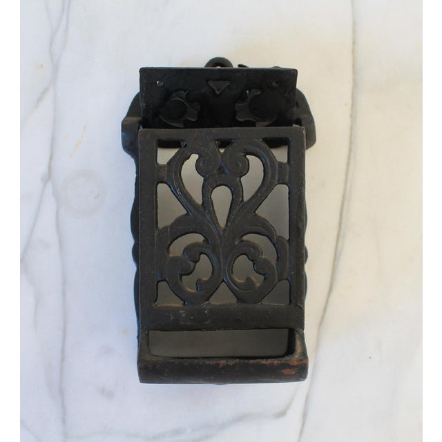 Victorian Vintage Cast Iron Wall Mounted Match Stick Holder For Sale - Image 3 of 11