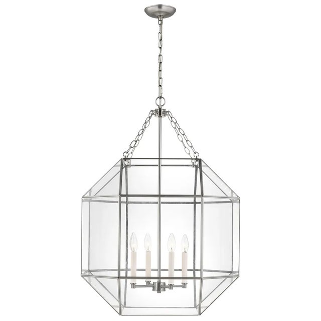Traditional Suzanne Kasler By Visual Comfort Studio Morrison 4-Light Pendant with Clear Glass Shade in Brushed Nickel For Sale - Image 3 of 3
