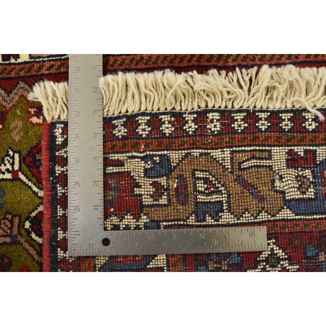 Yalameh Rug 3'5'' X 4'8'' Green Wool Vintage Tribal Hand-Knotted Oriental Carpet For Sale - Image 12 of 12