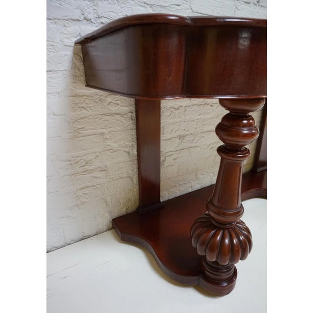 Biedermeier Mahogany Wall Console Table or Desk with Leather Inlay Top and Drawer For Sale - Image 3 of 14