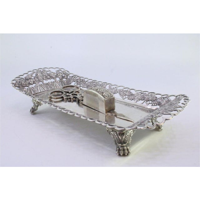 Silver Tray and Scissors with Chiseled Grate, Set of 2 For Sale - Image 5 of 8