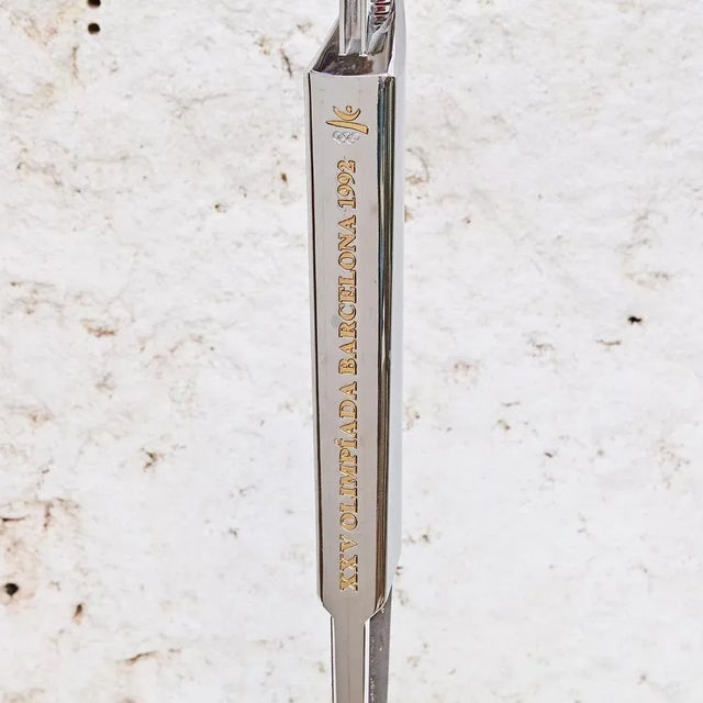 Olympic torch prototype (PT) in chromed plastic for Barcelona '92 by André Ricard. Manufactured in Spain, circa 1990. In...