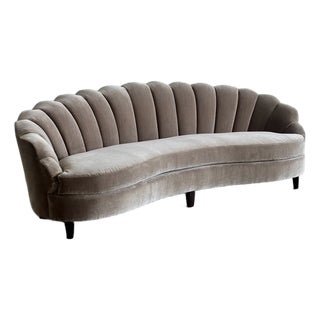 Vintage Fluted Back Sofa in Stone Velvet For Sale